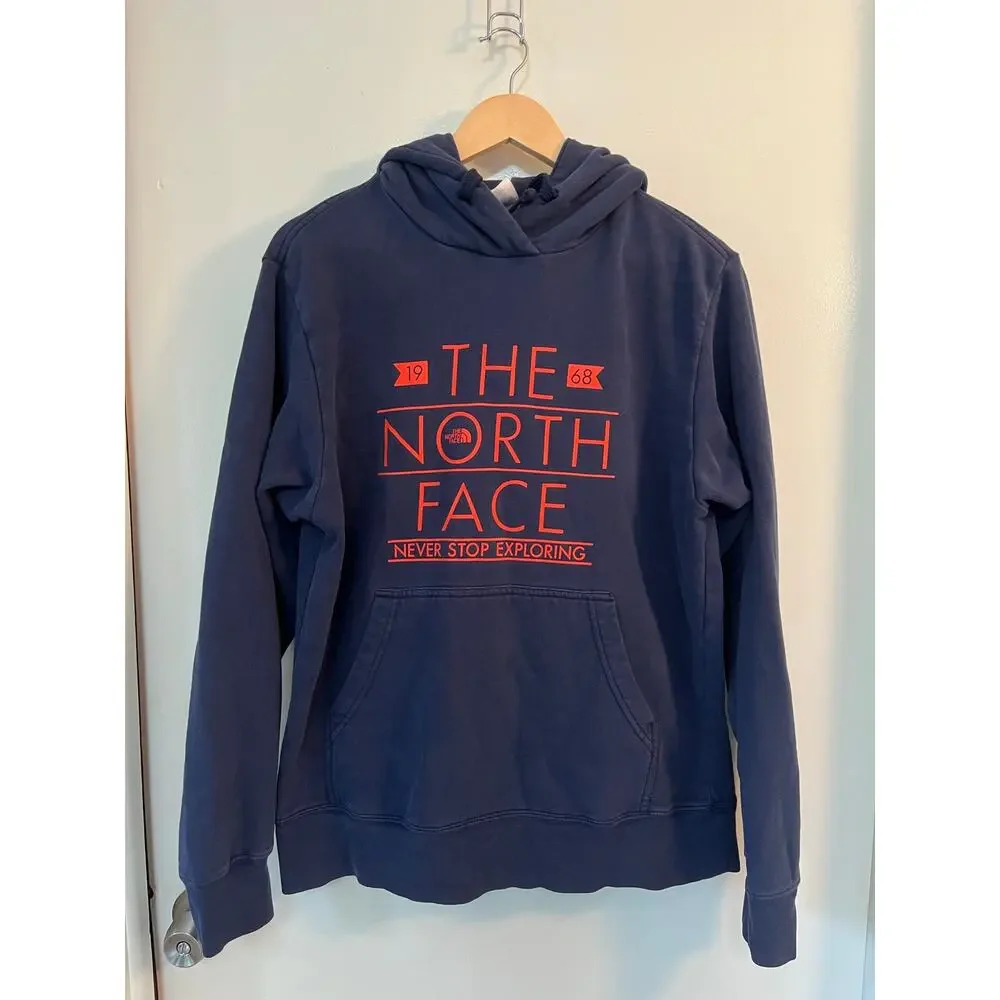 The North Face Men's Size Medium Spell Out Logo Blue Hoodie Hooded Sweatshirt - Picture 5 of 7